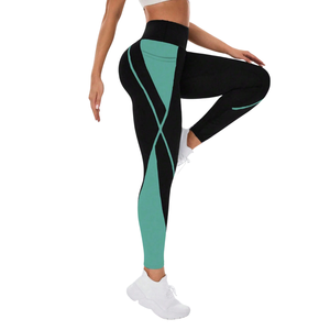 Womens High Waist Color Block Yoga <b>Leggings</b> with Side Pocket Stretch Fitness Running Gym Ankle Length Workout Pants - Product Image 3