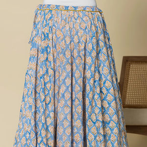 Women's Hand Block Print & Embroidery Pure Cotton Maxi <b>Skirt</b> Boho Paisley <b>Elastic</b> Waist Summer Beach Bohemian - Product Image 1