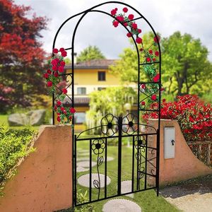 Arco de Jardín 2 en 1 con Puerta y Pestillo, Valla para Césped Exterior, Enrejado y Puertas - Product Image 1