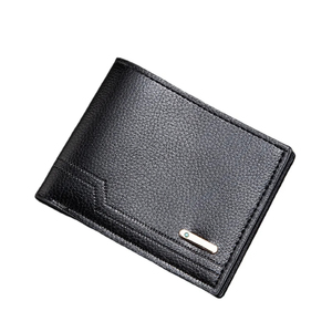 <b>Men</b> Genuine Leather Slim <b>Wallet</b> Fold Closure Minimalist Design <b>Black</b> Short Daily Use - Product Image 1