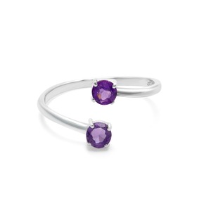 Rhaya Jewels Vintage Elegant Women's Engagement Rhodium Plated 925 Sterling Silver Dual Amethyst <b>Adjustable</b> <b>Ring</b> Gemstone Prong - Product Image 2