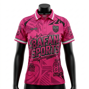 Camiseta de Rugby para Mujer, Poliéster, Diseño Gráfico con Paneles Rosas, Sublimación, Logotipo Personalizado, Camiseta de Rugby de Algodón para Mujer - Product Image 1