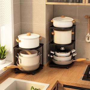 Étagère de rangement de cuisine multifonctionnelle en fer à double niveau, écologique, avec roulettes pour casseroles et poêles, design minimaliste moderne, à fixer au mur - Product Image 3