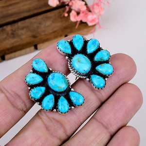 Kingman <b>Turquoise</b> <b>Earrings</b> Sterling Silver Southwestern Style <b>Stud</b> Jewelry Gift for Her - Product Image 4