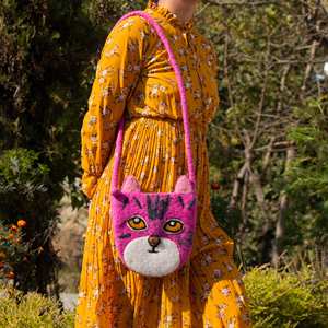 Sac à main en denim et mélange de laine avec motif visage de chat, noir, 1 kg - Product Image 3