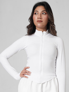 Solid Color Full Sleeve Seamless Yoga <b>Top</b> With <b>Zipper</b> Front Breathable Active Sportswear - Product Image 1