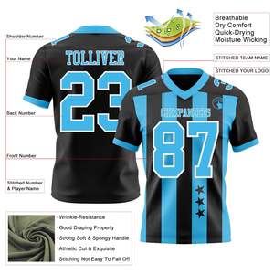 เสื้อฟุตบอลทีมสีดำน้ำเงินลดราคาพิเศษ ระบายเหงื่อได้ดี 160 GSM โพลีเอสเตอร์ สกรีนพิมพ์ลายแบบซับลิเมชั่น ผลิตจากโรงงานโดยตรง - Product Image 2