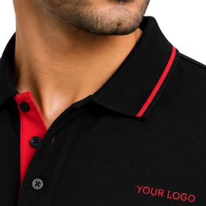 Premium Black Mens Polo <b>Shirt</b> With Red Contrast <b>Collar</b> And Sleeve Trim Custom Logo Short Sleeve Casual Golf Sportswear <b>T</b> <b>Shirt</b> - Product Image 5