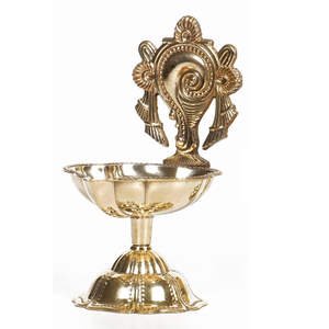Pure <b>Brass</b> Shanku Chakra Table Diya 3 Inches | <b>Brass</b> Colour | Traditional Pooja Diya for Home Temple - Product Image 2