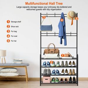 Organizzatore Autoportante per Ingresso con Appendiabiti e Scarpiera, Stand Porta Abiti e Scarpe Combinato - Product Image 2