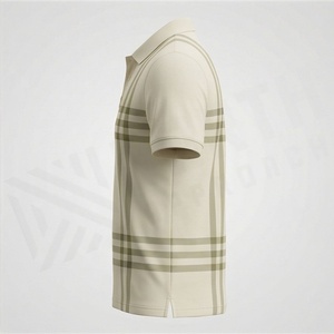 Polo à manches courtes pour homme, style décontracté, coupe classique, imprimé à carreaux, beige avec rayures vertes - Product Image 3