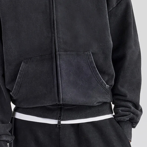 Sweat à capuche homme délavé effet vieilli, style streetwear vintage, avec logo personnalisé, vierge, épais, à prix abordable - Product Image 5