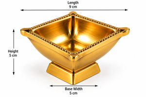Handcrafted Brass Square Diya Decorative <b>Oil</b> <b>Lamp</b> Traditional Puja Deepak Aarti Prayer Light Beaded Rim Pedestal Home - Product Image 5