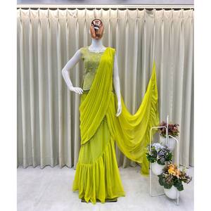 Lehenga Saree prêt-à-porter de créateur en tissu chiffon pour les occasions spéciales - Product Image 3