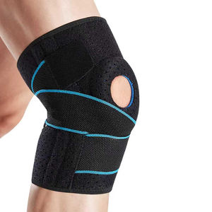 Soporte de Rodilla Transpirable con Rayas Azules, Rótula Abierta y Correas de Compresión Ajustables para Deporte, Gimnasio y Fitness - Product Image 1
