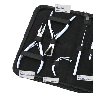 Kit de herramientas para extensiones de cabello blanco: removedor de microperlas, alicates de crimpado, gancho extractor, agujas de coser curvas, clips de estilismo. - Product Image 3