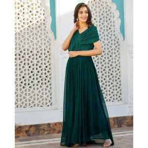 Vestido de Gasa Verde Bosque, Corte en A, Talla XS, Cintura Imperio con Lentejuelas - Product Image 4