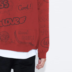 Sweat-shirt à capuche rouge pour homme, coupe classique, avec imprimé bulle de parole, en jersey de coton décontracté pour garçons, impression numérique, écologique - Product Image 3