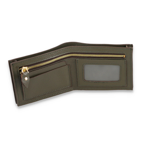 Portefeuilles courts en cuir véritable pour hommes de haute qualité avec blocage RFID, broderie de logo personnalisé, couleur olive - Product Image 4