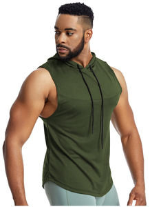 Haut à capuche sans manches imprimé sportif avec perles, faible MOQ, vente en gros, matière douce à séchage rapide, style vintage, pour hommes, usage professionnel sur le terrain - Product Image 3