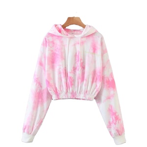 Meilleures ventes Sweats à capuche et sweat-shirts pour femmes Custom Splash Color Printed Ribbed Trim Casual Crop Hoodies à bas prix - Product Image 3