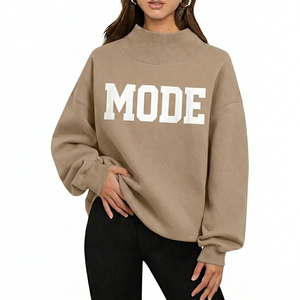 Sweat-shirt à col montant oversize en mélange de coton, chaud, pour l'hiver, style streetwear décontracté, coupe moderne et épurée - Product Image 1