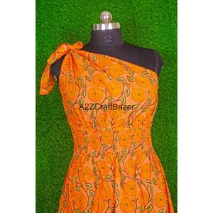 Robe midi moulante multicolore à motif floral 100 % coton, asymétrique à une épaule, pour femme, style décontracté, très tendance, été, avec découpes - Product Image 3