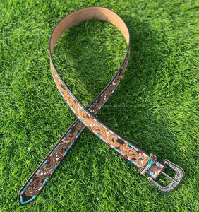 เข็มขัดหนังแท้สำหรับผู้ชายและผู้หญิง, เข็มขัดลายดอกไม้ทำด้วยมือแบบตะวันตกเข็มขัดคาดเอวหนังแท้ - Product Image 4