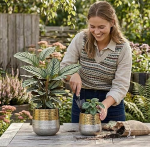 Gold Trimmed Metal Planter Set Of 2 Gold and <b>White</b> Color fancy Designing Plants Planters and Pots Top Selling Home Decor Planter - Product Image 3
