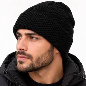 Gorro de Punto Negro Unisex, Poliéster/Algodón, Tejido a Mano, Color Sólido, Casual, Cálido para Invierno, para Adultos, Pesca, Playa - Product Image 1