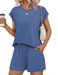 Ropa Casual de Calle para Mujer, Conjunto de Verano de 2 Piezas, Camiseta de Manga Corta por Encima de la Rodilla, Color Sólido, 100% Algodón - Product Image 3
