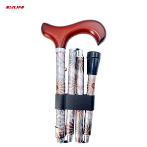 Canne de voyage pliable ultralégère en aluminium avec poignée en bois et base antidérapante en caoutchouc - Product Image 1