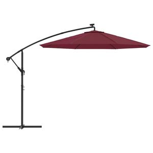 Parasol de jardin cantilever grand format en polyester rouge bordeaux avec base - Product Image 4
