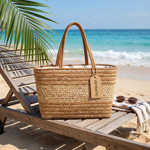SIERRA Women's <b>Straw</b> Casual Tote <b>Bag</b> with Striped Pattern Zipper Closure & Tassel Decoration - Product Image 6