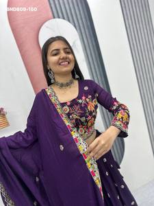 Nuevo conjunto de lehenga-choli y dupatta de chinon con bordado y cordón, para uso ocasional, a precio de mayoreo. - Product Image 5