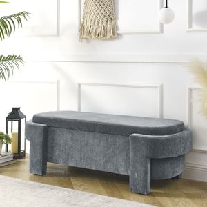 Large Storage Grey Chenille Upholstered <b>Bench</b> for Living Room <b>Entryway</b> and Bedroom 51.5 X 20.5 X 17 - Product Image 1