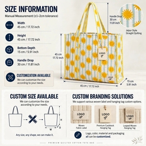 Quilted Sunflower Print Portable Tote <b>Bag</b> with Open Closure Cotton <b>Material</b> for Beach Travel & Daily Use - Product Image 3
