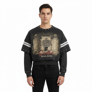 T-shirt personnalisé pour homme, avec motifs graphiques, en tissu épais, orné de strass, coupe courte, oversize, effet délavé, style streetwear vintage, coupe carrée et effet usé - Product Image 2