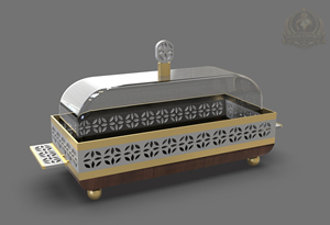 Cloche à gâteau carrée en acier inoxydable et verre, support en bois, présentoir à dessert écologique pour boulangerie - Product Image 2