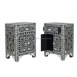 Nuevo taburete lateral con incrustaciones de hueso de diseño de lujo indio, tapa de madera moderna hecha a mano con Color negro para dormitorio o sala de estar - Product Image 3