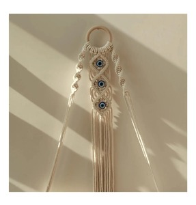 Evil Eye Design Macrame Wall Hanging Shelf With Wooden Base Perfect For Garden Decor Plants Storage And Outdoor Display - Product Image 2