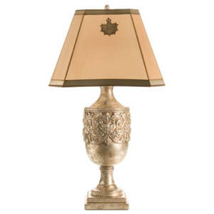 Lampe sur pied classique baroque, en bois fait main, finition feuille d'or et d'argent, style torchière sculpté orné, avec abat-jour en tissu ivoire, pour hôtel - Product Image 6