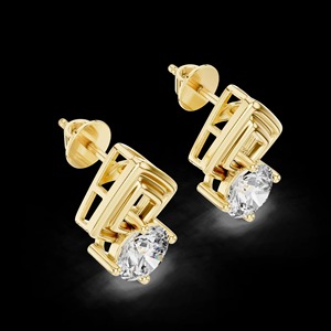 Boucles d'oreilles en moissanite faites à la main, clous géométriques en argent sterling 925, boucles d'oreilles solitaires imposantes - Product Image 2