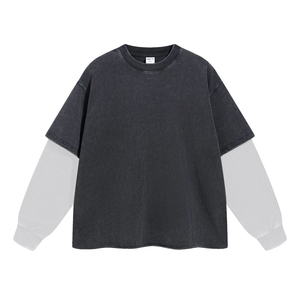 เสื้อยืดแขนยาวทรงโอเวอร์ไซส์สไตล์วินเทจสำหรับผู้ชาย ผ้าคอตตอน 100% แบบสองชั้น  ตกแต่งด้วยเทคนิค Acid Wash  แขนเสื้อแบบ Double Waffle  สามารถปรับแต่งได้ - Product Image 4