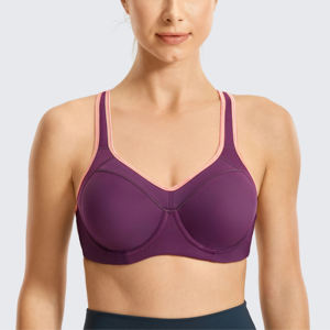 Women's Medium Support Sports Bra Scoop Neck Racerback Solid Purple Sweat-Wicking Breathable Eco-Friendly Front Fitness Wear - Product Image 6