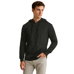 Sweat-shirt décontracté en coton tricoté à capuche noir pour homme, à manches longues, avec poche, coupe classique, pour l'automne et la mode en plein air - Product Image 1