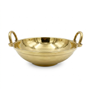 Premium Polished Brass Serving Kadhai with Brass Handles Traditional Indian Curry Bowl Heavy Duty Kitchen Cookware for Home Rest - Product Image 1