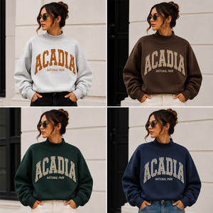 OEM Women's Oversized <b>Mock</b> <b>Neck</b> Sweatshirt Acadia National Park Letter Print Fleeced Warm Winter Fall Youth Sports Club Wear <b>Top</b> - Product Image 4
