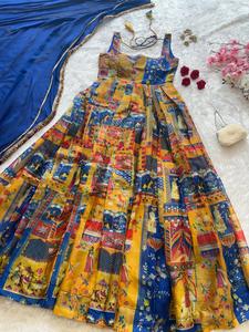 Vestido de organza de seda con estampado digital de diseñador, acolchado, con conjunto de dupatta con encaje de georgette. - Product Image 5