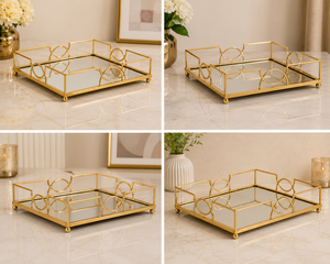 <b>Gold</b> Plated <b>Rectangular</b> Storage Tray <b>Mirrored</b> Surface Modern Luxury Design Dishwasher Safe Multifunction for Living Room Table - Product Image 5